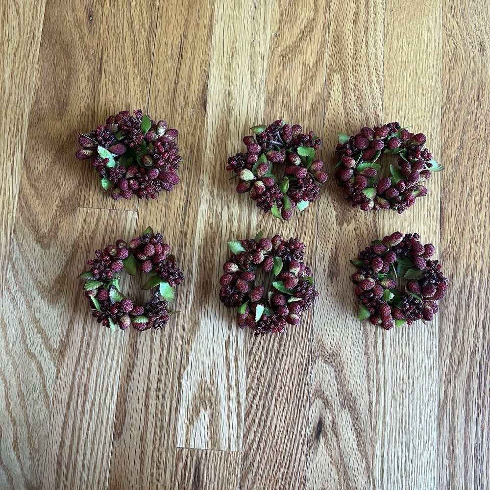 Pier One Set of 6 Napkin Rings Red‎ Sugared Cranberry Holiday Christmas Table